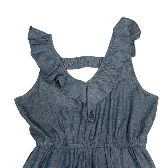 Alythea Chambray Ruffle Linen Sundress Blue Sleeveless Dress Women’s Large - Picture 11 of 11